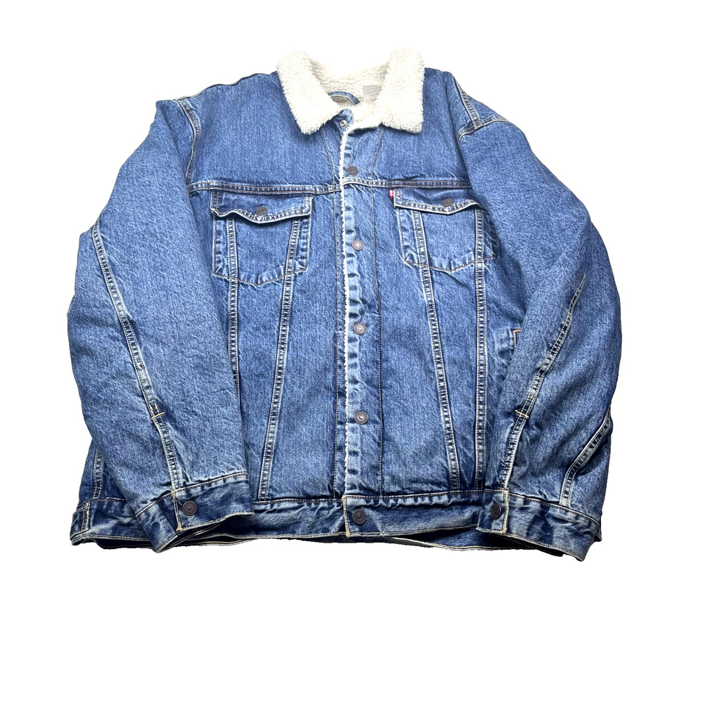 Levis Mens Denim Jacket 2XL Jacket Sherpa Lined Red Tab Trucker Snap